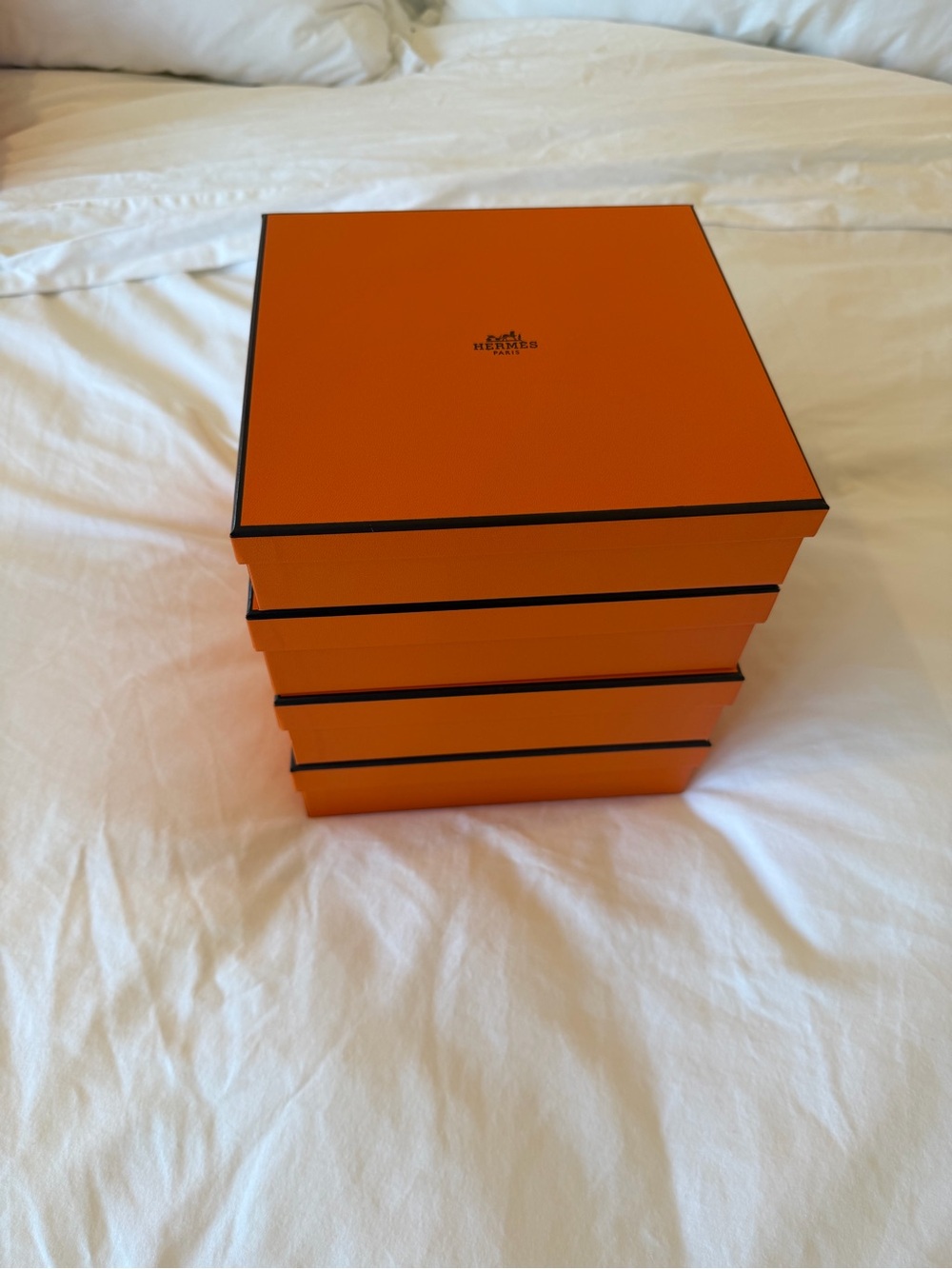 Authentic Hermès Empty Gift Box Lot of 4 with Ribbon & Tissue Paper